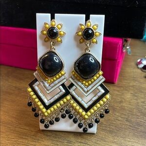 Elegant Black and Yellow Geometric Earrings. Pre-owned